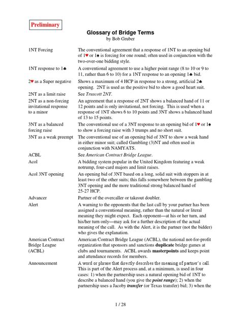 bridge card game terminology|glossary of contract bridge terms.